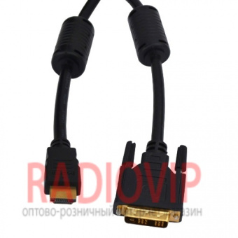 картинка Шнур шт.HDMI- шт.DVI диам.-6,0мм., gold, в блистере, 2м., чёрный от интернет магазина Radiovip