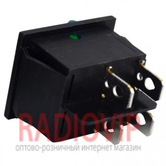 картинка Переключатель широкий с подсв. IRS-201-1С ON-OFF, 4pin, 15A, зелёный от интернет магазина Radiovip