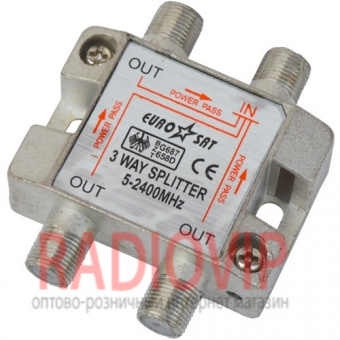 картинка Splitter 3-way Germany 5-2400MHZ, с проходом питания, корпус металл от интернет магазина Radiovip