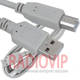 картинка Шнур USB (шт.A- шт.В), version 2,0, диам.-4.5мм, 1.8м., серый от интернет магазина Radiovip