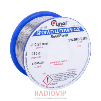 картинка Припой Cynel ПОС-60 Sn-60% Pb-40% 1,00мм 0,250кг Cynel от интернет магазина Radiovip
