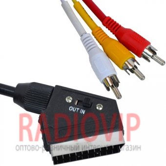 картинка Шнур шт.Скарт- 3RCA с перек. Вход-Выход.., диам.-7мм., 1,5метра от интернет магазина Radiovip
