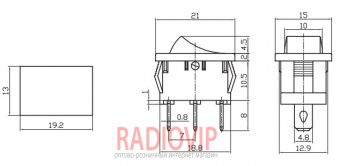 картинка Переключатель с подcветкой, красный, on-of, 3pin, 6,5A от интернет магазина Radiovip