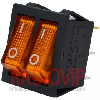 картинка Переключатель двойной с подсв. IRS-2101-1А ON-OFF, 6pin, 15A, желтый от интернет магазина Radiovip