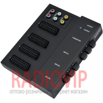картинка Переходник 4гн.Скарт(21р.) -6гн.RCA +6перекл. корпус пластик от интернет магазина Radiovip