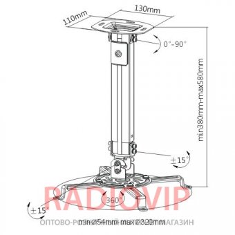 картинка Кронштейн для проекторов Brateck PRB-18S BLACK от интернет магазина Radiovip