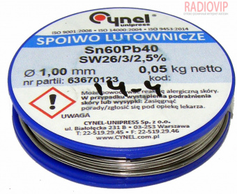 картинка Припой Sn-60% Pb-40% 1,00мм 0,050кг Cynel от интернет магазина Radiovip