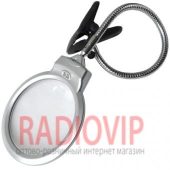картинка Лупа-лампа с LED подсветкой с прищепкой, круглая, 2Х+5Х, диам-125мм+26мм, MG15120-C от интернет магазина Radiovip