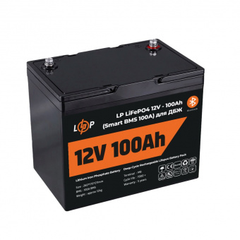 картинка Аккумулятор LP LiFePO4 12V (12,8V) - 100 Ah (1280Wh) (Smart BMS 100А) с BT пластик для ИБП от интернет магазина Radiovip