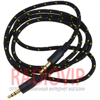 картинка Шнур шт.3,5стерео- шт.3,5стерео, cетка, gold, 1м., чёрный от интернет магазина Radiovip