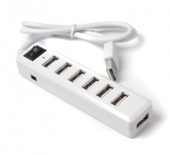картинка Хаб USB 2.0 7 портов, White, 480Mbts питание от USB, с выключателем от интернет магазина Radiovip
