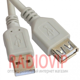 картинка Удлинитель USB (шт.A- гн.А), version 2,0, диам.-3.5мм, 1,8м., серый от интернет магазина Radiovip
