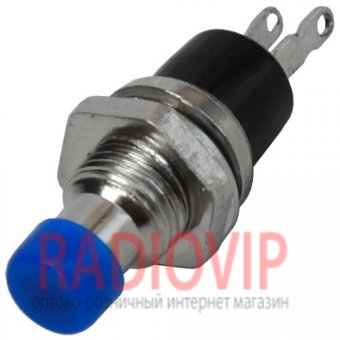 картинка Кнопка малая PBS-10B-2 без фиксации OFF-(ON), 2pin, 1А 250V, синяя от интернет магазина Radiovip