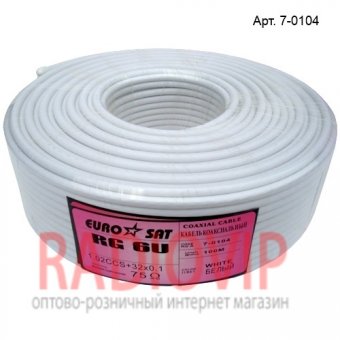 картинка Кабель RG-6 (1,02CCS+4.8PE+32/0,12CCA), диам-6,8мм, белый, 100м от интернет магазина Radiovip