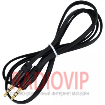 картинка Шнур шт.3,5стерео- шт.3,5стерео, плоский, gold, 1м., чёрный от интернет магазина Radiovip