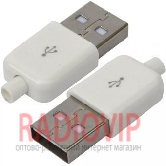 картинка Штекер USB тип A, под шнур, бакелит, белый от интернет магазина Radiovip