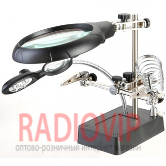 картинка Держатель третья рука mg16129-c с подсветкой и сменными линзами, 3x увеличение, 90 ММ. от интернет магазина Radiovip