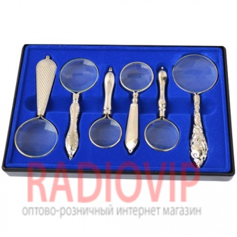 картинка Подарочный набор ручных луп с золотым напылением в пластиковом кейсе Magnifier 18154 от интернет магазина Radiovip