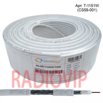 картинка Кабель RG-59, (0,81CCS+AL-foil+64/0,12AL), диам-6.1мм, белый, 100м от интернет магазина Radiovip