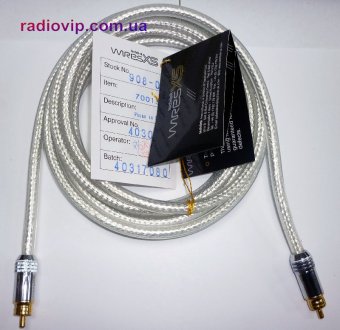 картинка Шнур соедин. 1RCA х 1RCA коаксиал, метал. gold, 3м от интернет магазина Radiovip