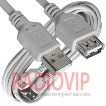 картинка Удлинитель USB (шт.A- гн.А), version 2,0, диам.-4.5мм, 5м., серый от интернет магазина Radiovip