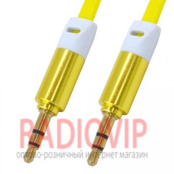 картинка Шнур шт.3,5стерео- шт.3,5стерео, плоский, gold, 1м., жёлтый от интернет магазина Radiovip