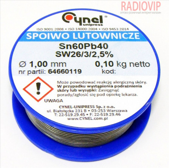 картинка Припой 100гр. 1mm Sn60Pb40  sw26/3/2.50% от интернет магазина Radiovip