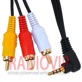 картинка Шнур шт.3,5мм 4C угловой- 3шт.RCA, диам.-2,6х7,8мм., 1,8м, чёрный от интернет магазина Radiovip