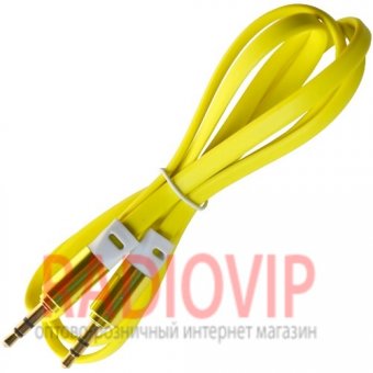 картинка Шнур шт.3,5стерео- шт.3,5стерео, плоский, gold, 1м., жёлтый от интернет магазина Radiovip