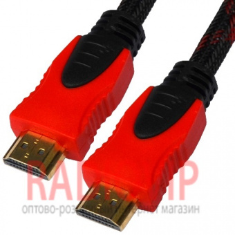 картинка Шнур HDMI (шт.- шт.) Vers.-1,4, диам.-7мм, gold, 0,6м, чёрно-красный от интернет магазина Radiovip