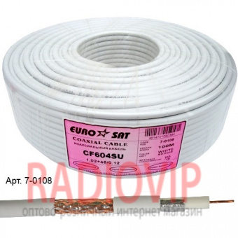 картинка Кабель RG-6 (1,02CU+4.8PE+48/0,12CCA), диам-6,8мм, белый, 100м от интернет магазина Radiovip