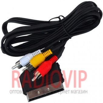 картинка Шнур шт.Скарт- 4RCA металл gold, диам.-8мм.1,2м, в блистере от интернет магазина Radiovip