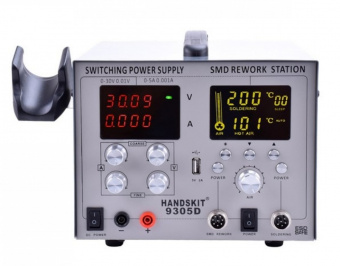 картинка Паяльная станция 4в1 HandsKit 9305D, паяльник + фен + лабораторный блок + USB, 4 дисплея от интернет магазина Radiovip