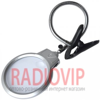 картинка Лупа-лампа с LED подсветкой с прищепкой, круглая, 2.25Х+5Х, диам-107мм+26мм, MG15120-B от интернет магазина Radiovip