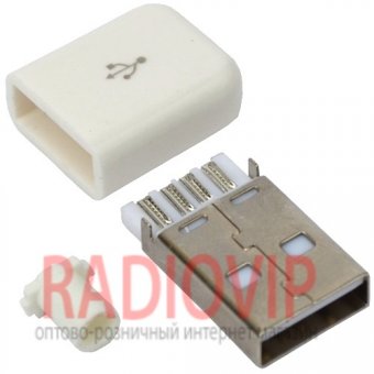 картинка Штекер USB тип A, под шнур, бакелит, белый от интернет магазина Radiovip