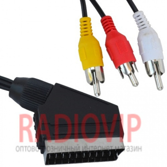 картинка Шнур шт.Скарт- 4RCA металл gold, диам.-8мм.1,2м, в блистере от интернет магазина Radiovip