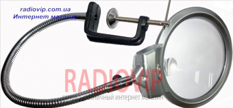 картинка Лупа-лампа с LED подсветкой на струбцине, круглая, 2Х+5Х, диам-130мм+26мм, MG15124-C от интернет магазина Radiovip