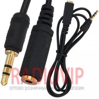 картинка Шнур шт.3,5стерео- гн.3,5стерео, gold, диам.-3мм, 1м., чёрный от интернет магазина Radiovip