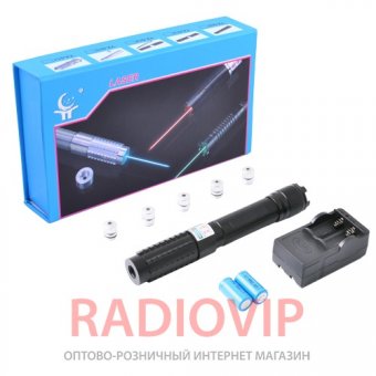 картинка Фонарь-лазер синий YX-B015 5 насадок от интернет магазина Radiovip