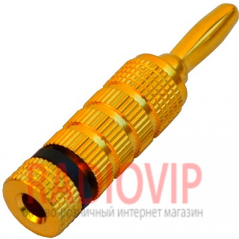 картинка Штекер акустический Banan, под кабель, металл. корпус, gold чёрный от интернет магазина Radiovip