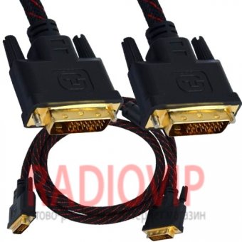 картинка Шнур DVI (шт.- шт.), диам.-6мм, gold, 1,5м, чёрный от интернет магазина Radiovip
