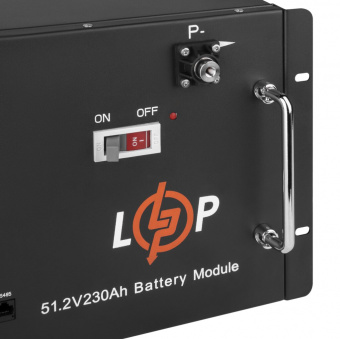 картинка Аккумулятор LP LiFePO4 48V (51,2V) - 230 Ah (11776Wh) (Smart BMS 200A) с LCD RM от интернет магазина Radiovip