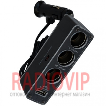 картинка Разветвитель автоприкуриват. шт.прикур.- 3гн.прикур.+гн.USB c кабелем от интернет магазина Radiovip