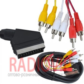 картинка Шнур шт.Скарт- 6RCA, проф., диам.-8мм., 1,5м. от интернет магазина Radiovip
