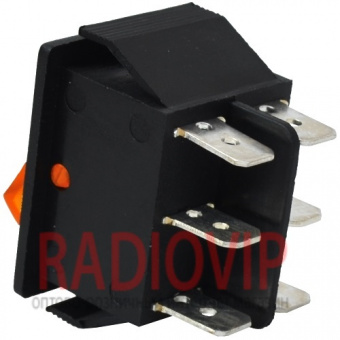 картинка Переключатель широкий с подсв. IRS-203-1C ON-OFF-ON, 6pin, 15A, жёлтый от интернет магазина Radiovip
