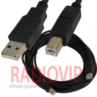 картинка Шнур USB (шт.A- шт.В), version 2,0, диам.-4.5мм, 5м., чёрный от интернет магазина Radiovip